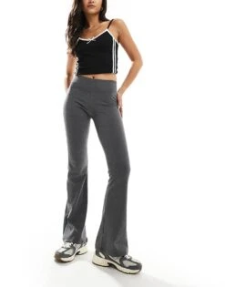 Bershka High Waisted Sculpting Jersey Flared Trousers In Dark Grey For Women -Chic Maze Sales 207249892 1 grey 1
