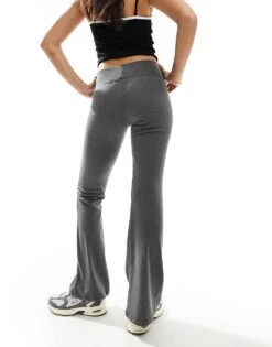 Bershka High Waisted Sculpting Jersey Flared Trousers In Dark Grey For Women -Chic Maze Sales 207249892 2