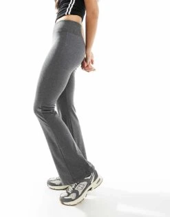 Bershka High Waisted Sculpting Jersey Flared Trousers In Dark Grey For Women -Chic Maze Sales 207249892 4