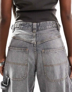 Bershka Adjustable Waist Carpenter Jeans In Grey Wash For Women Black -Chic Maze Sales 207251283 4