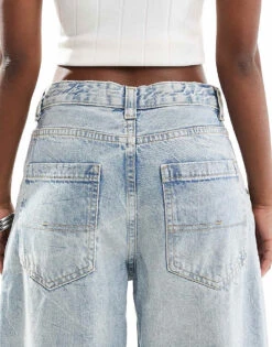 Bershka Skater Jeans In Mid Wash Blue For Women Blue -Chic Maze Sales 207271074 4