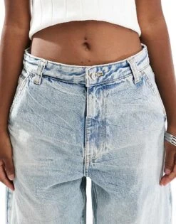 Bershka Skater Jeans In Mid Wash Blue For Women Blue -Chic Maze Sales 207271074 5