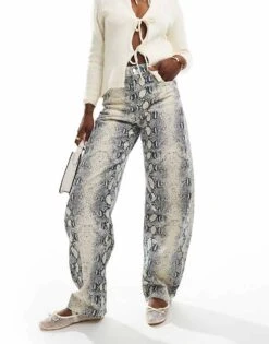 Bershka Balloon Jeans In Snakeskin Print For Women Blue -Chic Maze Sales 207271317 1 blue 1