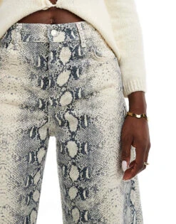 Bershka Balloon Jeans In Snakeskin Print For Women Blue -Chic Maze Sales 207271317 3