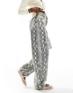 Bershka Balloon Jeans In Snakeskin Print For Women Blue -Chic Maze Sales 207271317 4