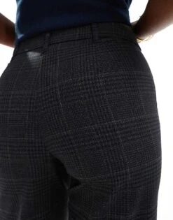 Bershka Wide Leg Tailored Trousers In Grey Check For Women Blue -Chic Maze Sales 207288428 3