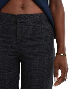 Bershka Wide Leg Tailored Trousers In Grey Check For Women Blue -Chic Maze Sales 207288428 5
