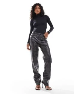 Bershka High Neck Long Sleeve Bodysuit In Black For Women Black -Chic Maze Sales 207288429 4