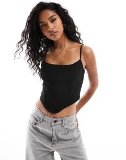 Bershka Tailored Strappy Corset Top In Black For Women