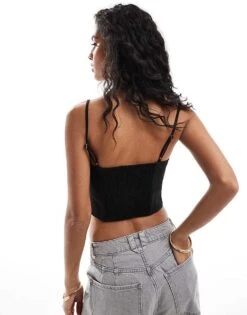 Bershka Tailored Strappy Corset Top In Black For Women -Chic Maze Sales 207288443 4