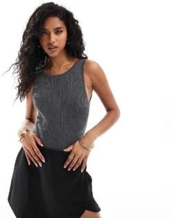 Bershka Bow Back Knitted Bodysuit In Grey For Women -Chic Maze Sales 207288467 1 grey 1