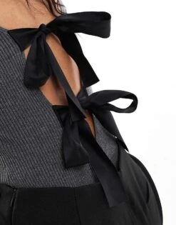 Bershka Bow Back Knitted Bodysuit In Grey For Women -Chic Maze Sales 207288467 2