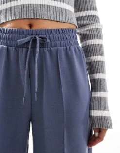 Bershka Tie Waist Wide Leg Joggers In Grey Blue For Women -Chic Maze Sales 207288659 5