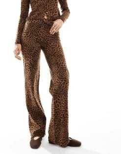 Bershka Knitted Wide Leg Trousers Co-ord In Leopard Print For Women -Chic Maze Sales 207289919 2