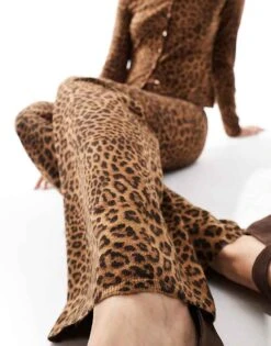 Bershka Knitted Wide Leg Trousers Co-ord In Leopard Print For Women -Chic Maze Sales 207289919 3