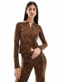 Bershka Knitted Polo Top Co-ord In Leopard Print For Women -Chic Maze Sales 207289943 1 leopard 1