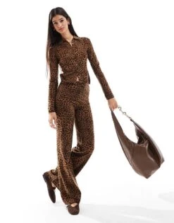 Bershka Knitted Polo Top Co-ord In Leopard Print For Women -Chic Maze Sales 207289943 2