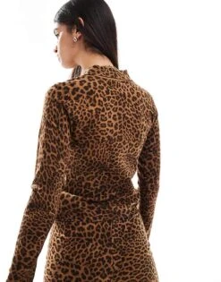 Bershka Knitted Polo Top Co-ord In Leopard Print For Women -Chic Maze Sales 207289943 3