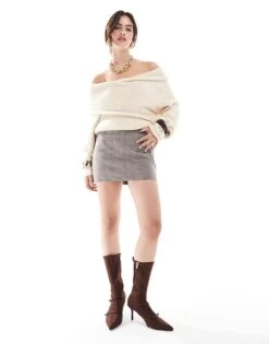 Bershka Tailored Skort In Grey Check For Women -Chic Maze Sales 207289964 1 grey 1