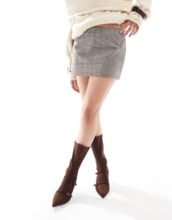 Bershka Tailored Skort In Grey Check For Women -Chic Maze Sales 207289964 2