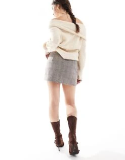 Bershka Tailored Skort In Grey Check For Women -Chic Maze Sales 207289964 4