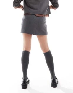 Bershka Tailored Skort In Charcoal For Women Grey -Chic Maze Sales 207289970 3