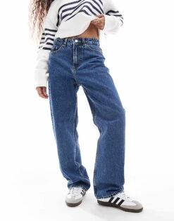Bershka Petite Mom Jeans In Authentic Blue For Women -Chic Maze Sales 207289995 2