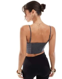Bershka Tailored Strappy Corset Top In Grey For Women -Chic Maze Sales 207289996 4