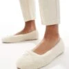 Bershka Shearling Ballet Pumps In White For Women -Chic Maze Sales 207295828 1 white