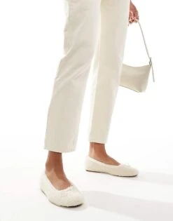 Bershka Shearling Ballet Pumps In White For Women -Chic Maze Sales 207295828 3