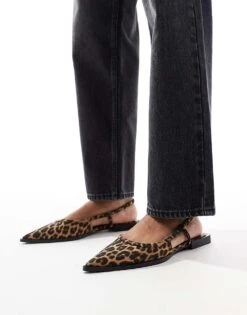 Bershka Flat Slingbacks In Leopard Print For Women Multi