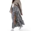Bershka Tiered Maxi Skirt In Black And White Check For Women -Chic Maze Sales 207299747 1 black