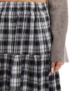 Bershka Tiered Maxi Skirt In Black And White Check For Women -Chic Maze Sales 207299747 4