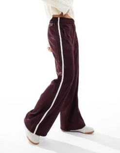 Bershka Wide Leg Piping Detail Sweatpants In Burgundy For Women Burgandy -Chic Maze Sales 207299759 3