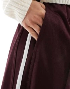 Bershka Wide Leg Piping Detail Sweatpants In Burgundy For Women Burgandy -Chic Maze Sales 207299759 5
