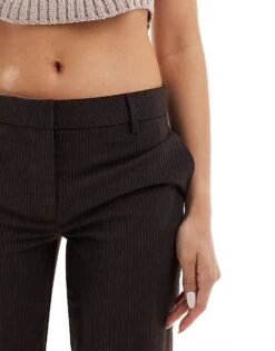 Bershka Straight Leg Tailored Trousers In Brown Pinstripe For Women -Chic Maze Sales 207299779 3