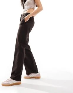 Bershka Straight Leg Tailored Trousers In Brown Pinstripe For Women -Chic Maze Sales 207299779 4