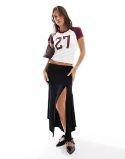 Bershka Draped Maxi Skirt In Black For Women