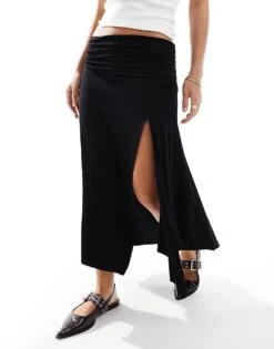 Bershka Draped Maxi Skirt In Black For Women -Chic Maze Sales 207299809 3