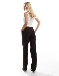 Bershka Petite Straight Leg Tailored Trousers In Brown For Women -Chic Maze Sales 207299827 4