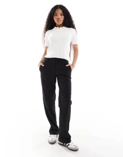 Bershka Petite Straight Leg Tailored Trousers In Black For Women Black -Chic Maze Sales 207299848 1 black 1