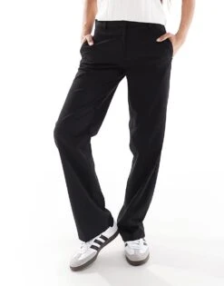 Bershka Petite Straight Leg Tailored Trousers In Black For Women Black -Chic Maze Sales 207299848 2
