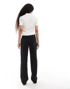 Bershka Petite Straight Leg Tailored Trousers In Black For Women Black -Chic Maze Sales 207299848 4