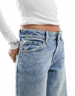 Bershka Wide Leg Skater Jeans In Washed Light Blue For Women -Chic Maze Sales 207299863 3