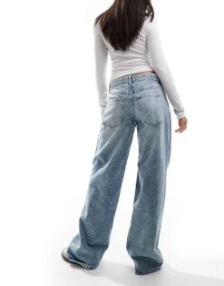 Bershka Wide Leg Skater Jeans In Washed Light Blue For Women -Chic Maze Sales 207299863 4