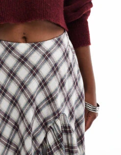 Bershka Hanky Hem Maxi Skirt In Black And White Check For Women -Chic Maze Sales 207299890 4