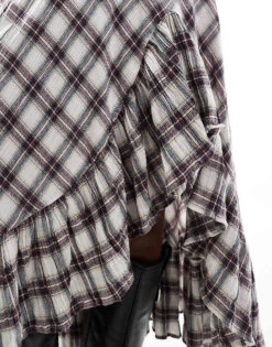 Bershka Hanky Hem Maxi Skirt In Black And White Check For Women -Chic Maze Sales 207299890 5