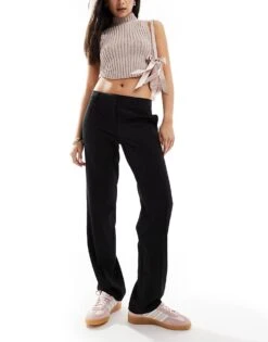 Bershka Straight Leg Tailored Trousers In Black For Women Black -Chic Maze Sales 207299905 3
