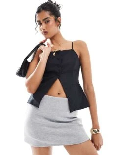 Bershka High Neck Tailored Waistcoat In Black For Women