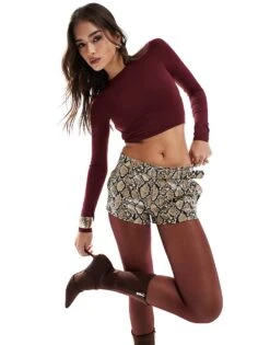 Bershka Faux Leather Micro Shorts In Snakeskin For Women Multi